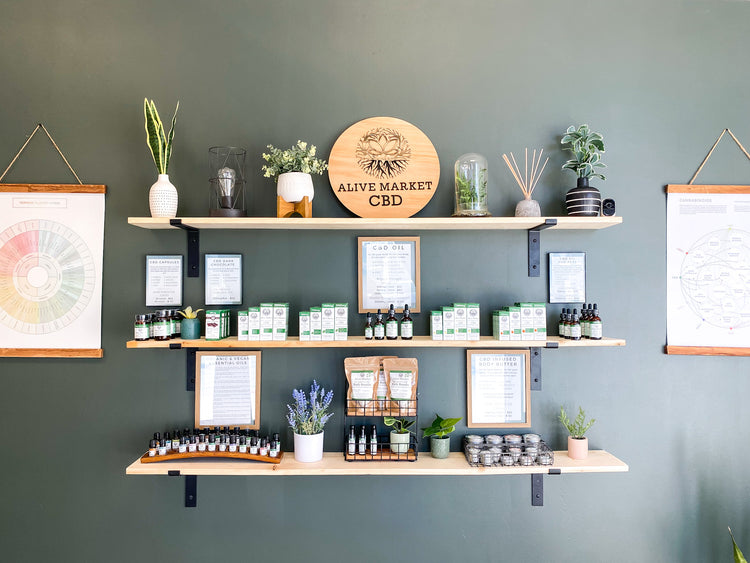 an image of display of different CBD products